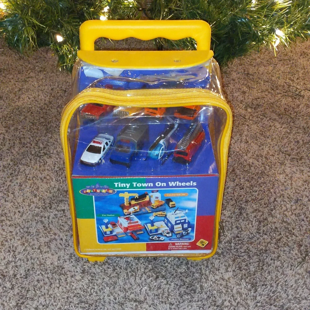 Tiny Town on Wheels Playset with Yellow Case Playville Vintage Rolling Case